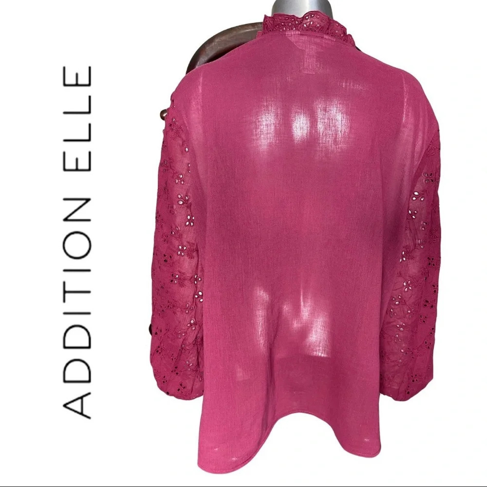AE Boho Top Eyelet Sleeve and Trim Pintuck Front Detail Plum Size 2X - Picture 6 of 6